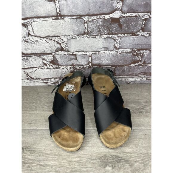 Papillio Birkenstock Samira Black Leather Cork Wedge Sandals Women Sz 38EU/7M US - Picture 14 of 16